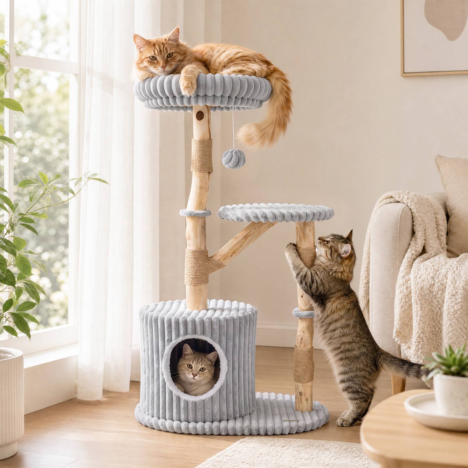 Alt View 1. Gymax - Gymax 41 Inch Tall Modern Cat Tower w/Real Wood BranchesScratching PostsCozy Bed Gray - Gray.