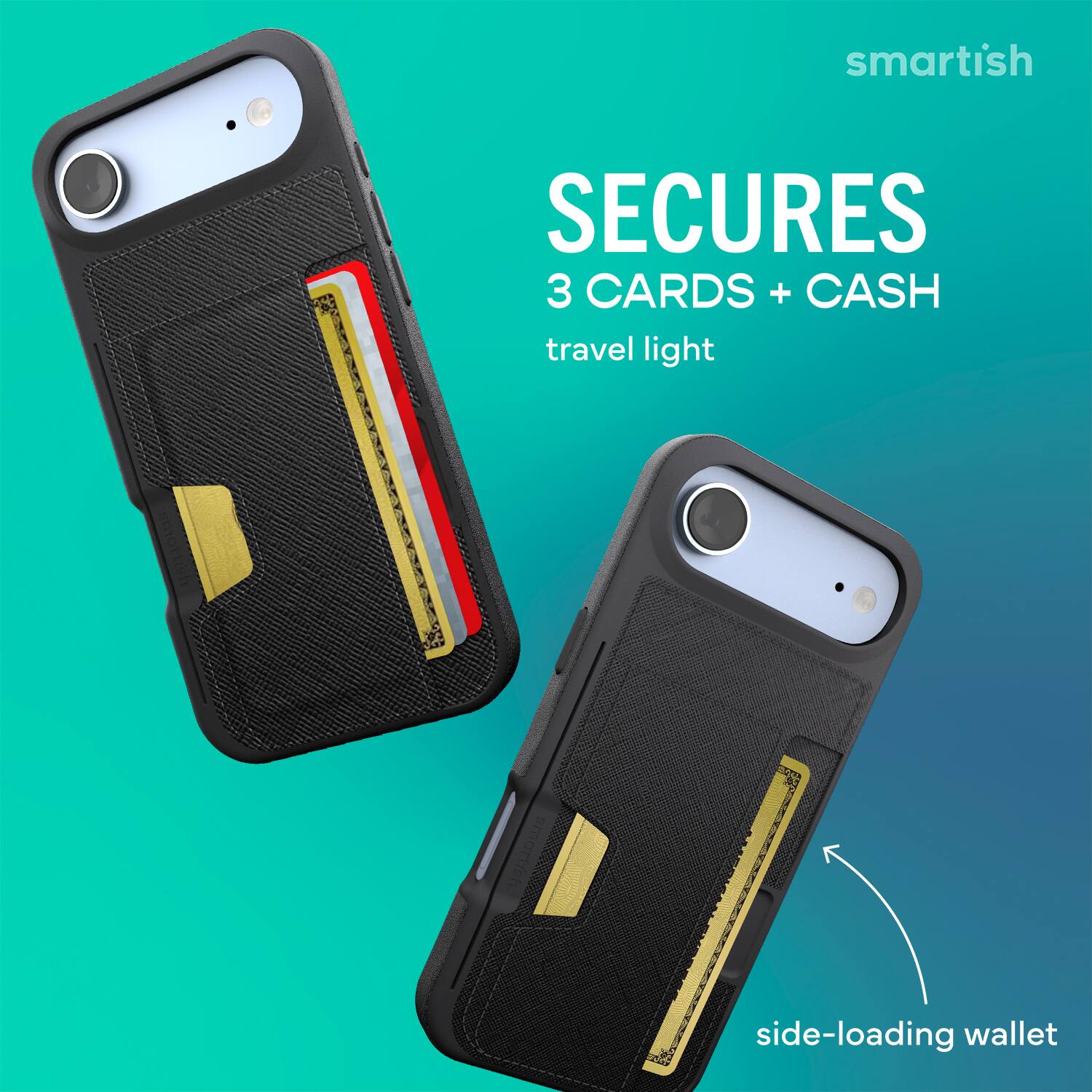 smartish SECURES 3 CARDS + CASH travel light side-loading wallet
