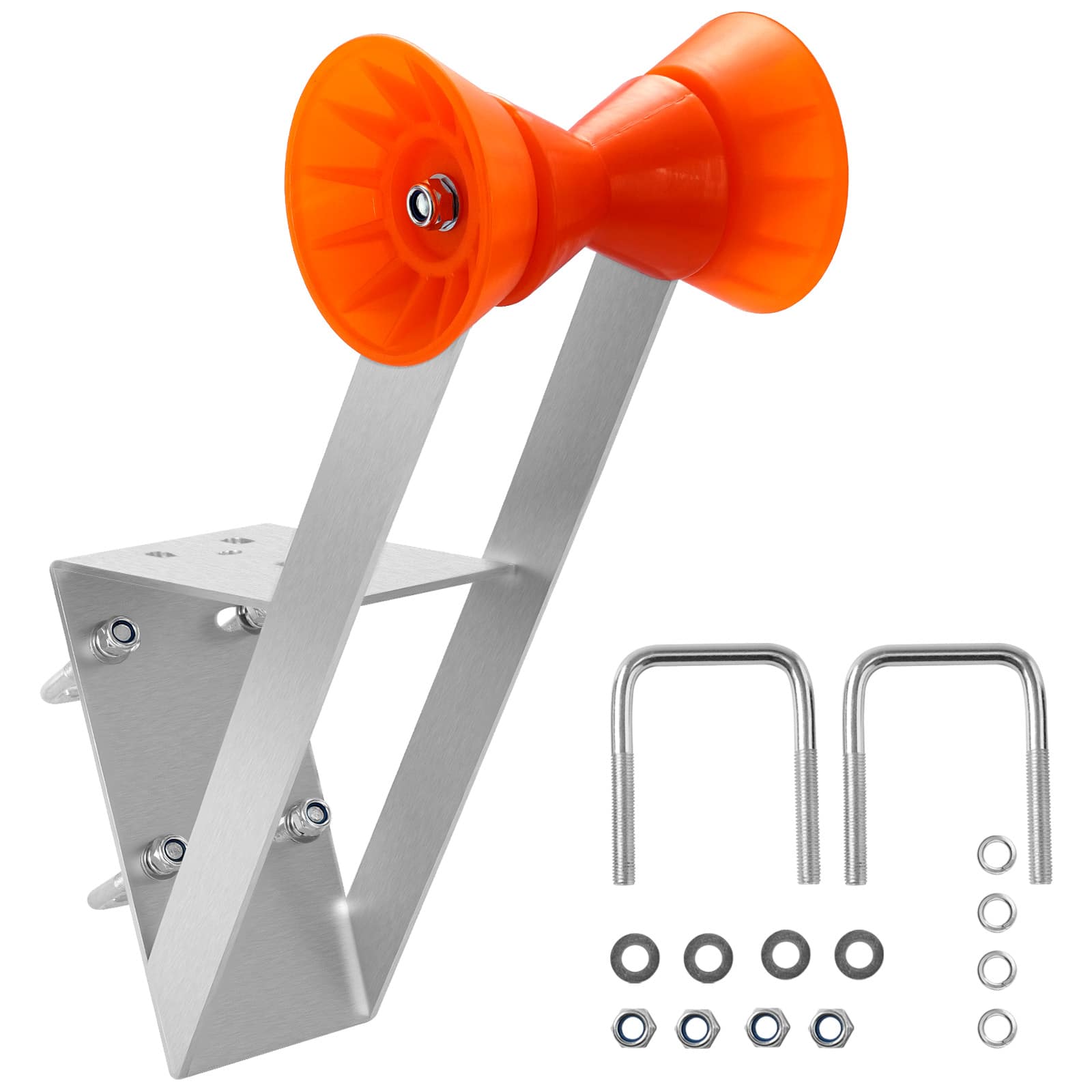 VEVOR - Boat Trailer Winch Stand, 2 to 3-inch Winch Posts, Boat Trailer Winch Seat with TPU Orange Roller & U-Bolts - Silver;Orange
