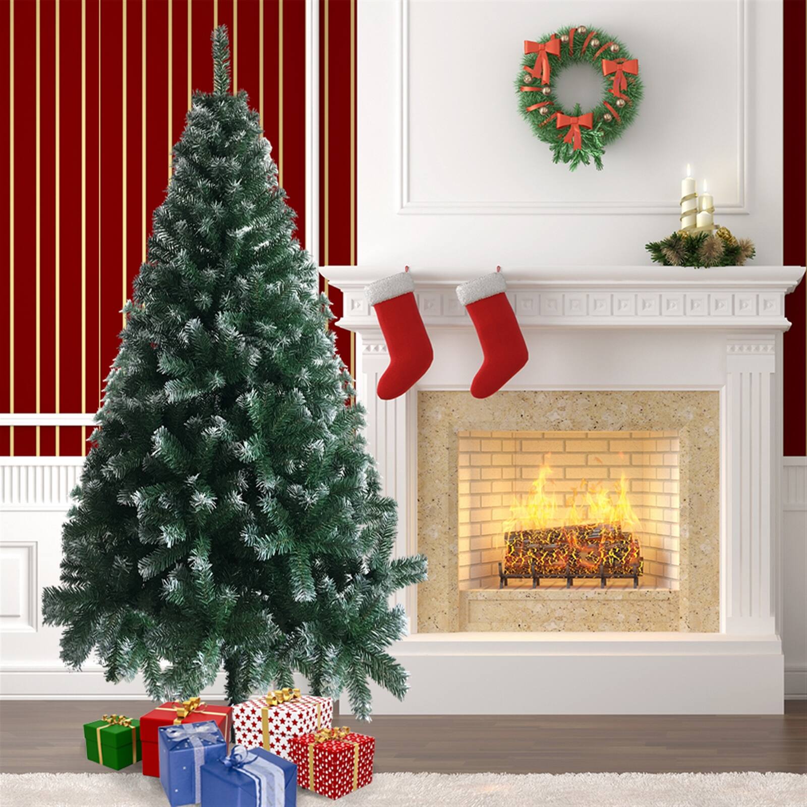 Alt View 1. VAVSEA - 6 ft White & Green Artificial Christmas Tree, 650 Tips Unlit Xmas Tree with Iron Stand for Indoor Holiday Decor - Green.