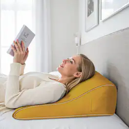 wowmax - Velvet Reading Chair Pillow - Back Support w/Side Pocket (20x9x22in) - Yellow