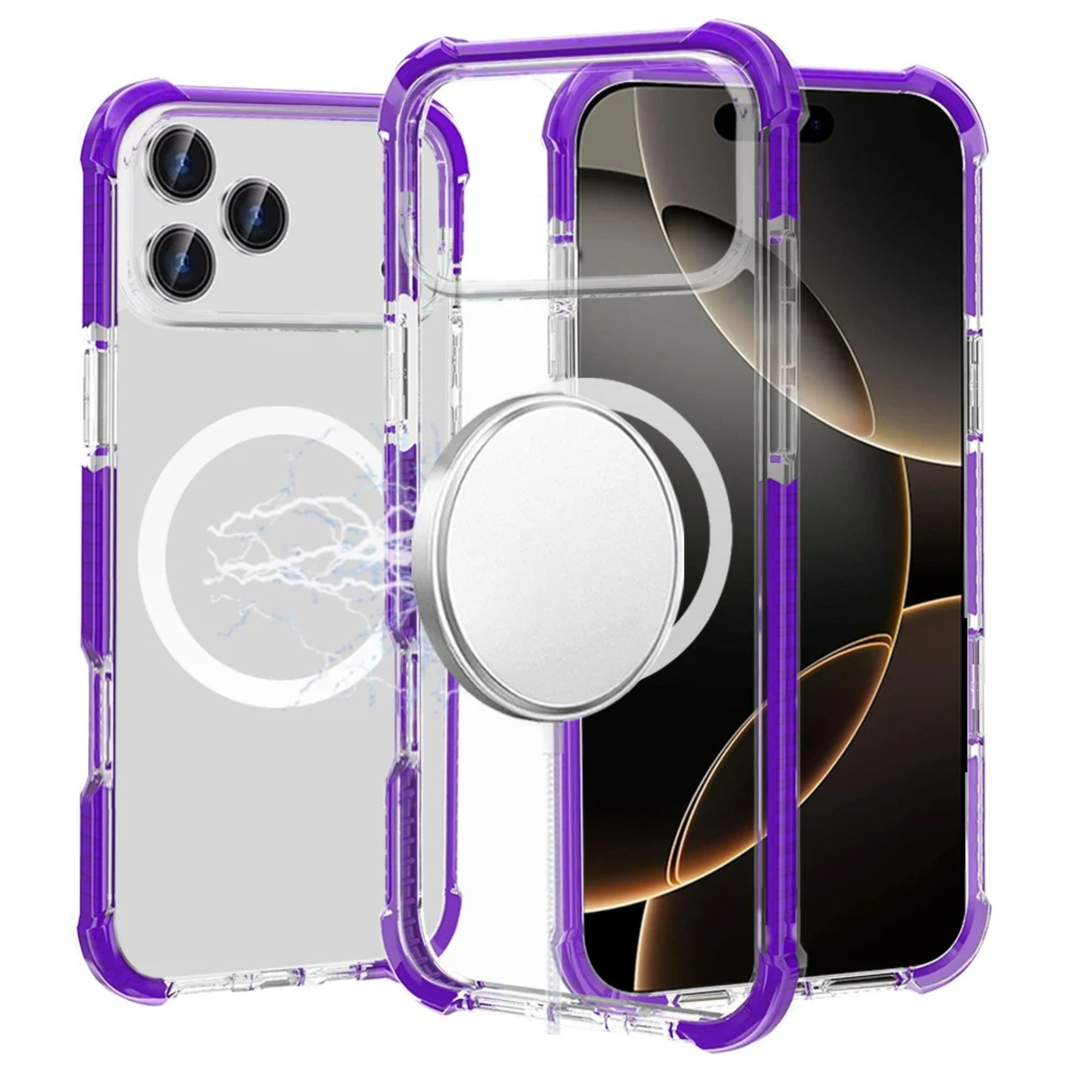 Kitcheniva - Magnetic Circle Transparent Protective Cover With Tempered Glass For iPhone 17 Pro Max - Purple price history on PriceWatchPro