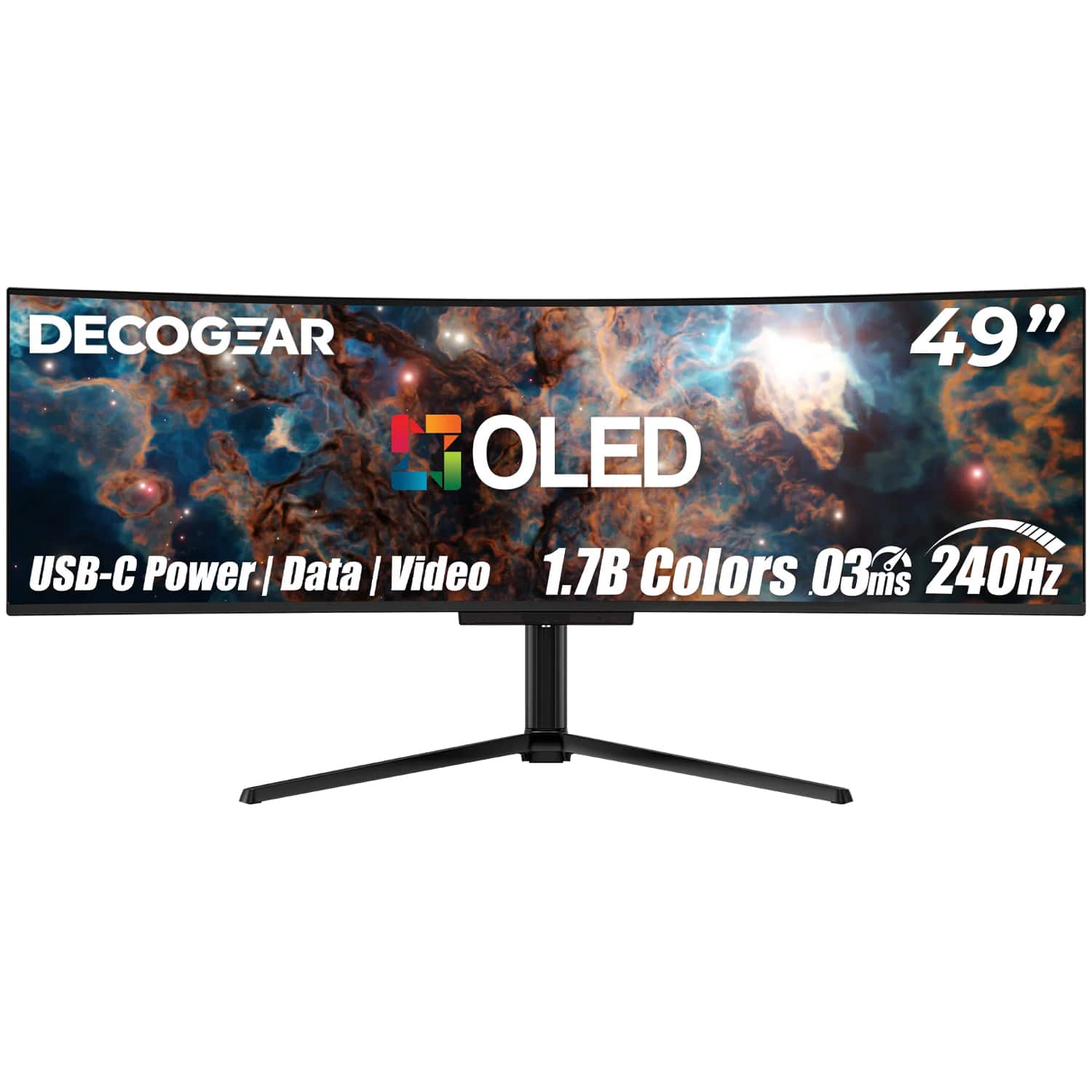 Deco Gear - 49" QD-OLED 240Hz Curved Ultrawide Gaming Monitor 5K DQHD 0.03 ms HDR400 90W USB-C - Black
