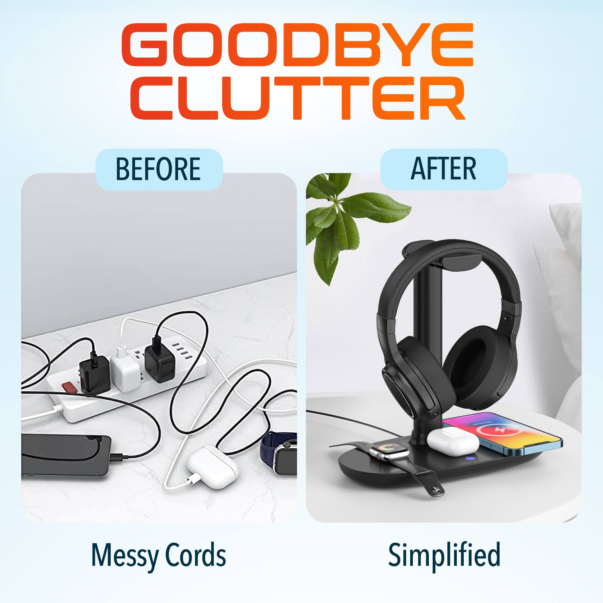 GOODBYE CLUTTER
BEFORE
AFTER
Messy Cords
Simplified