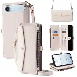 Dteck - Crossbody Wallet Case for Apple iPhone Air with Zipper Purse, Shockproof Protective Cover with Kickstand - White