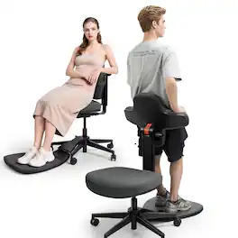 Newtral - MT Standing Desk Chair 5-in-1 Ergonomic Standing Mate Chair Adjustable Sit-Stand-Lean Flip Backrest & Posture Support - Gray-L