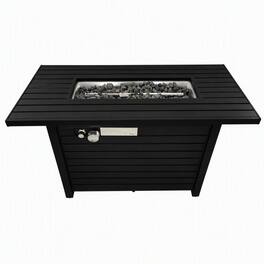 RYHNUYNE - Outdoor Steel Fire Pit Table with Lid, 42"W x 25" H Rectangular Fire Table for Garden Deck Patio - Black