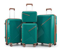 Ecooso - 4 Piece Luggage Set Expandable Lightweight PP Suitcases with Double Spinner Wheels and TSA Lock - Coral+Green