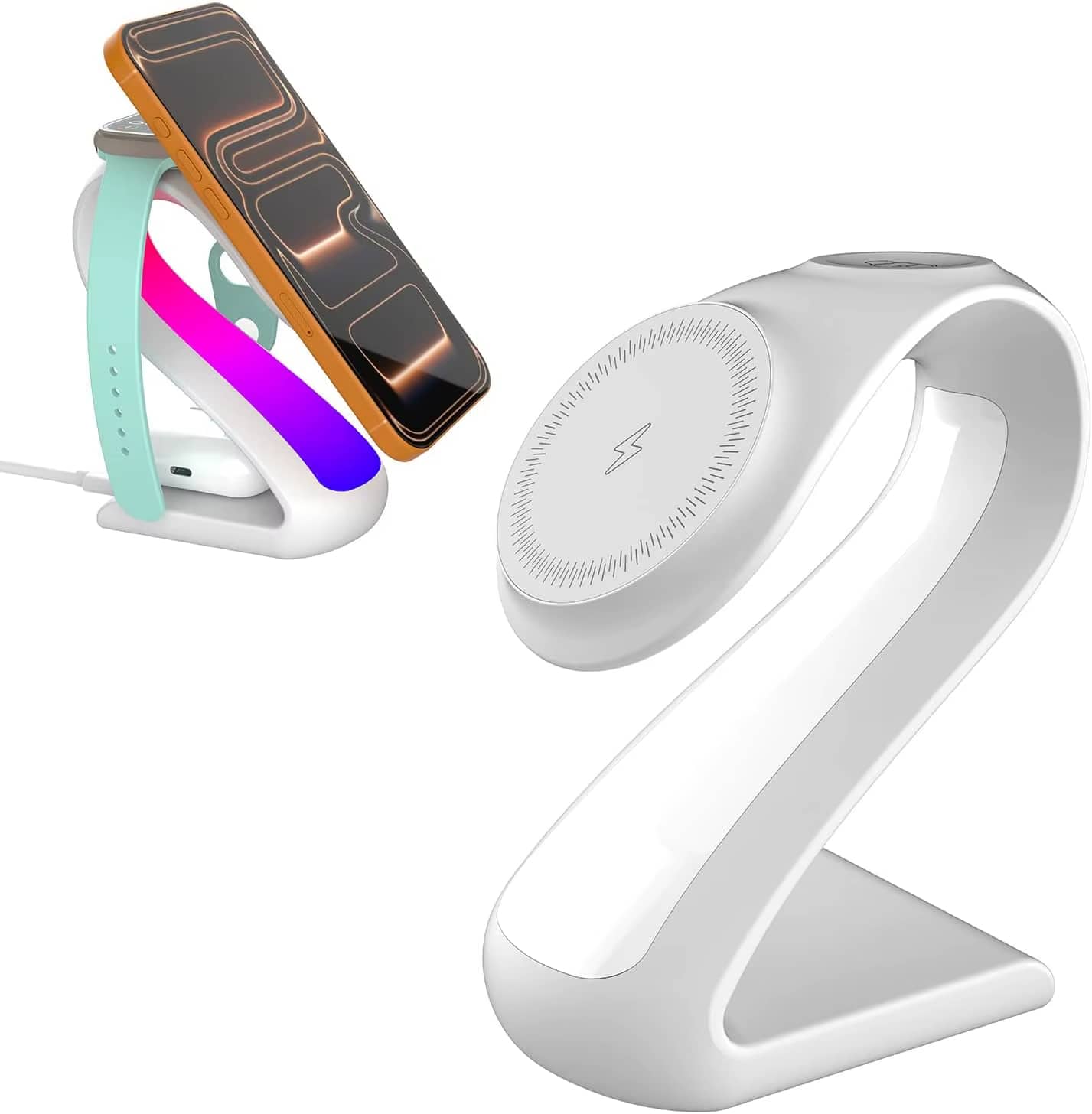 Luckbyte - 3-in-1 Wireless Charging Station with LED Indicator, 15W Fast Charger for iPhone, Apple Watch & AirPods