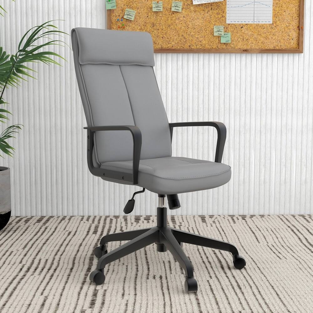 Left. LeisureMod - Aiaria Ergonomic Office Chair High-Back Adjustable Height with Swivel & Tilt, Double Wheel Casters - Grey.