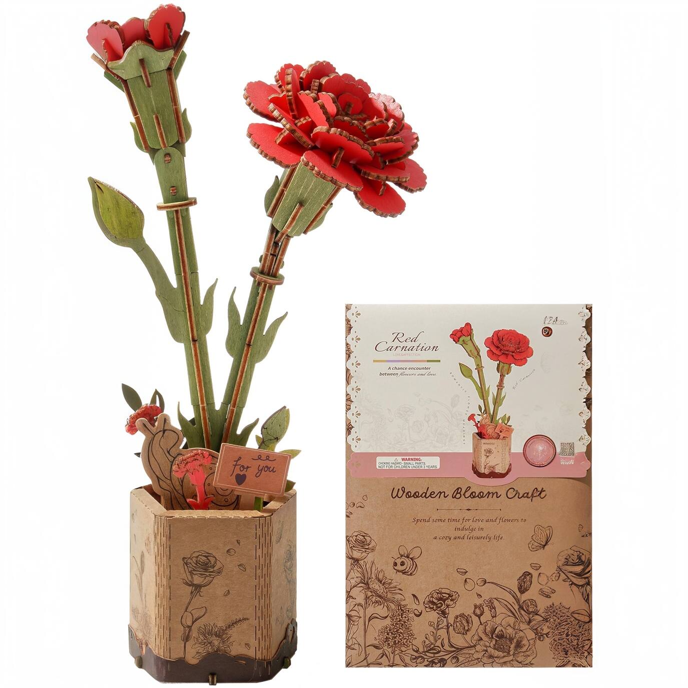 Red Carnation  
A chance encounter  
but a chance to be  
happy with you  

Wooden Bloom Craft  
Spend some time for love and flowers to indulge in a cozy and beautifully life  

for you
