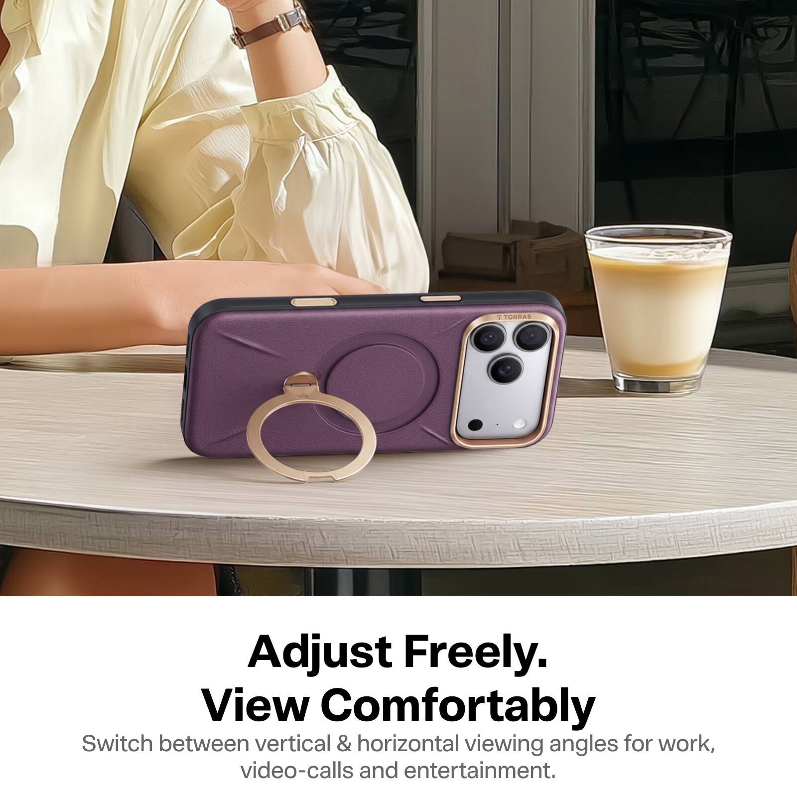 Adjust Freely.  
View Comfortably  
Switch between vertical & horizontal viewing angles for work, video-calls and entertainment.