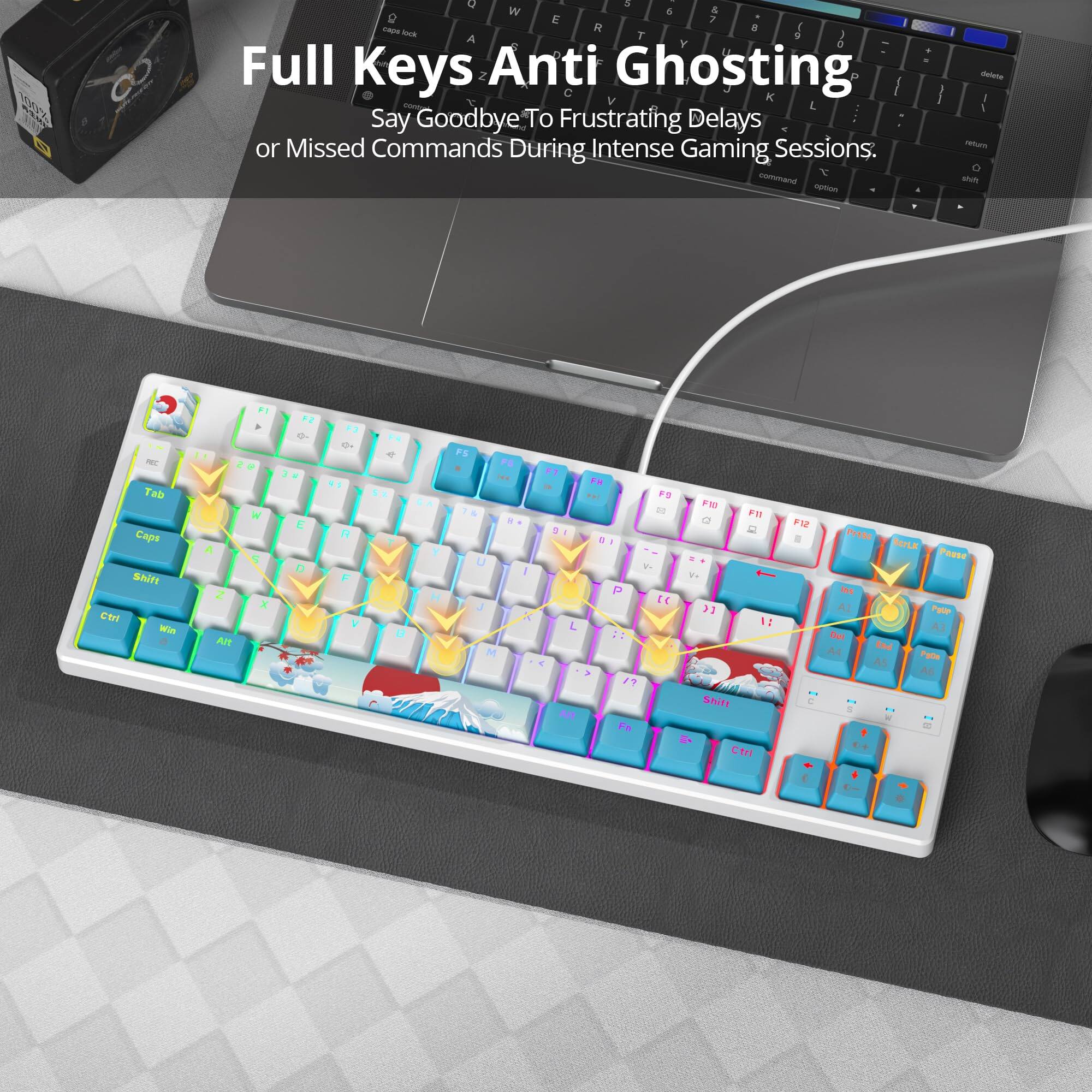 Full Keys Anti Ghosting  
Say Goodbye To Frustrating Delays or Missed Commands During Intense Gaming Sessions.