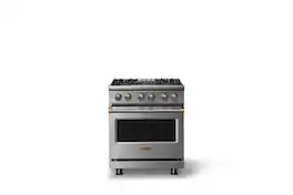 Viking - 30"W. Pro5S 4.7 Cu.Ft. Freestaning Sealed 4 Burner Dual Fuel Convection Range - Stainless Steel/Brushed Brass - Stainless Steel