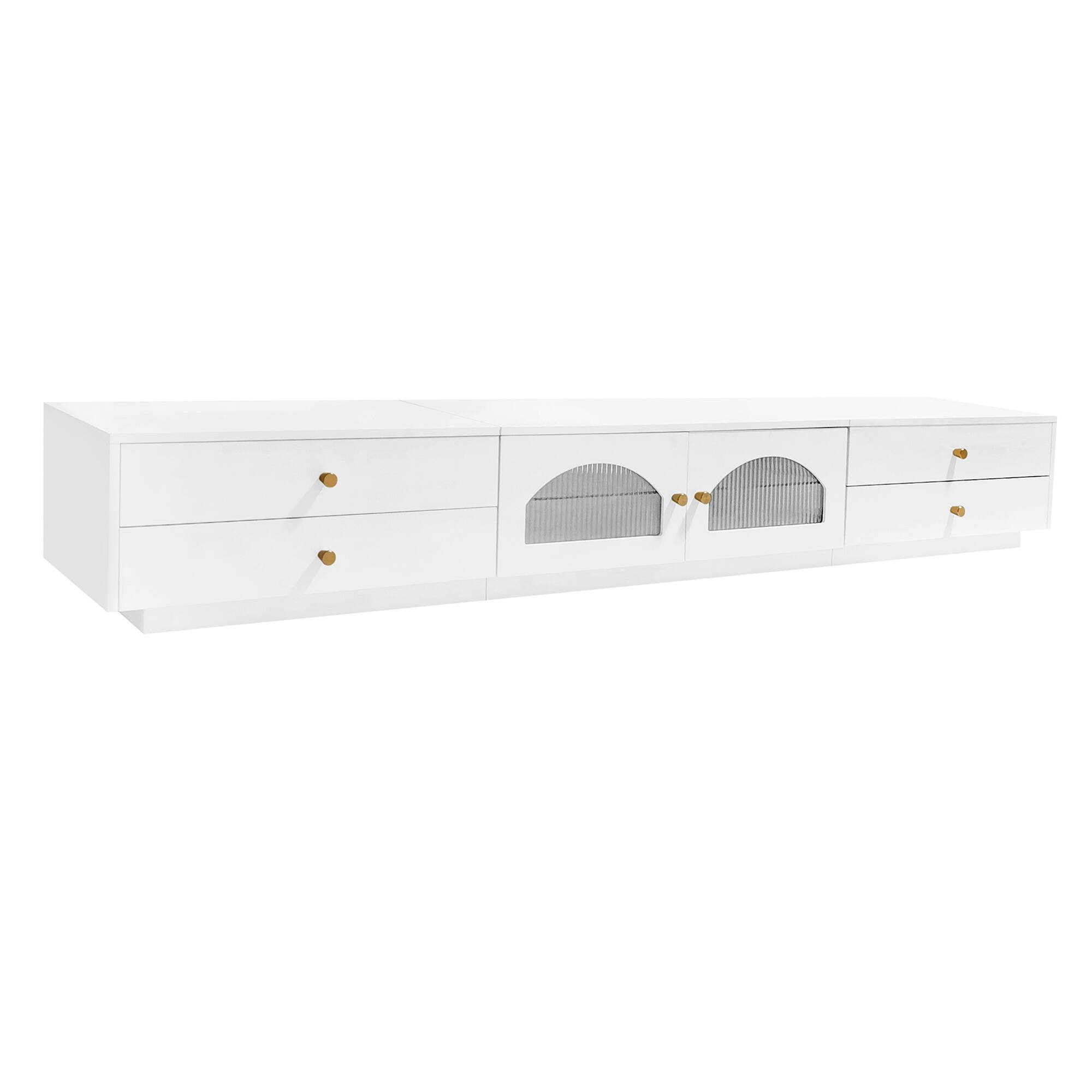 Back. Spaco - Spaco Luxurious TV Stand with Fluted Glass Doors and Tempered Glass Shelf, Media Console for 95 Inch TVs - White.