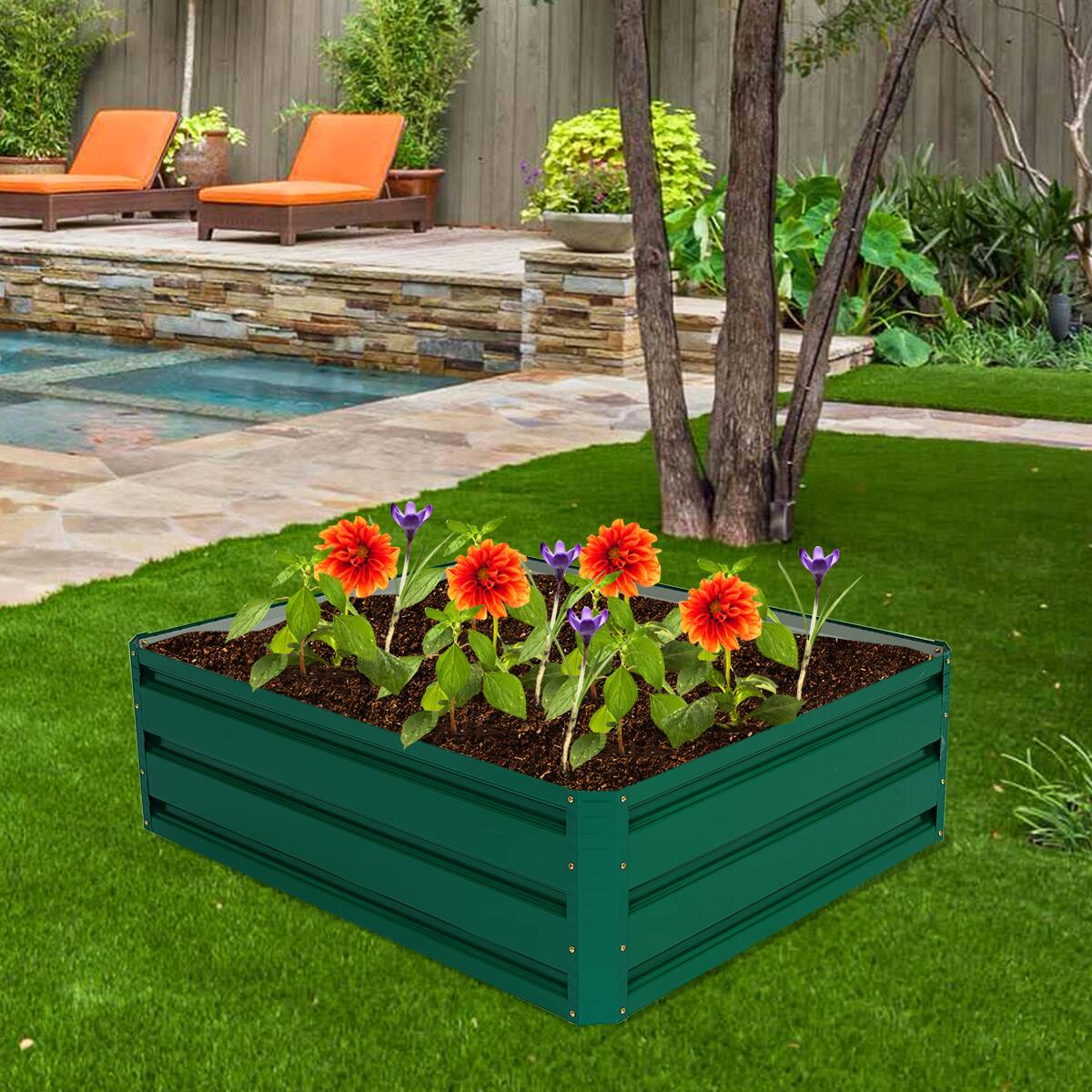 Alt View 4. Costway - Costway 40x32 Inch Patio Raised Garden Bed Vegetable Flower Plant New - Dark Green.