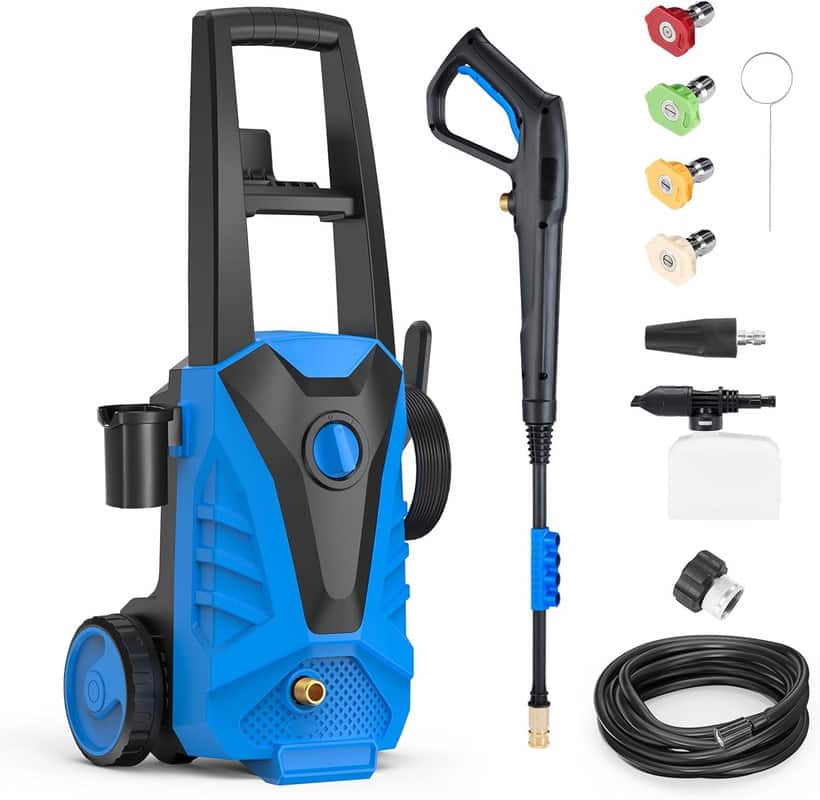 AOITUN - 2.0 GPM Electric Pressure Washer: Foam Cannon + 5 Quick Connect Nozzles