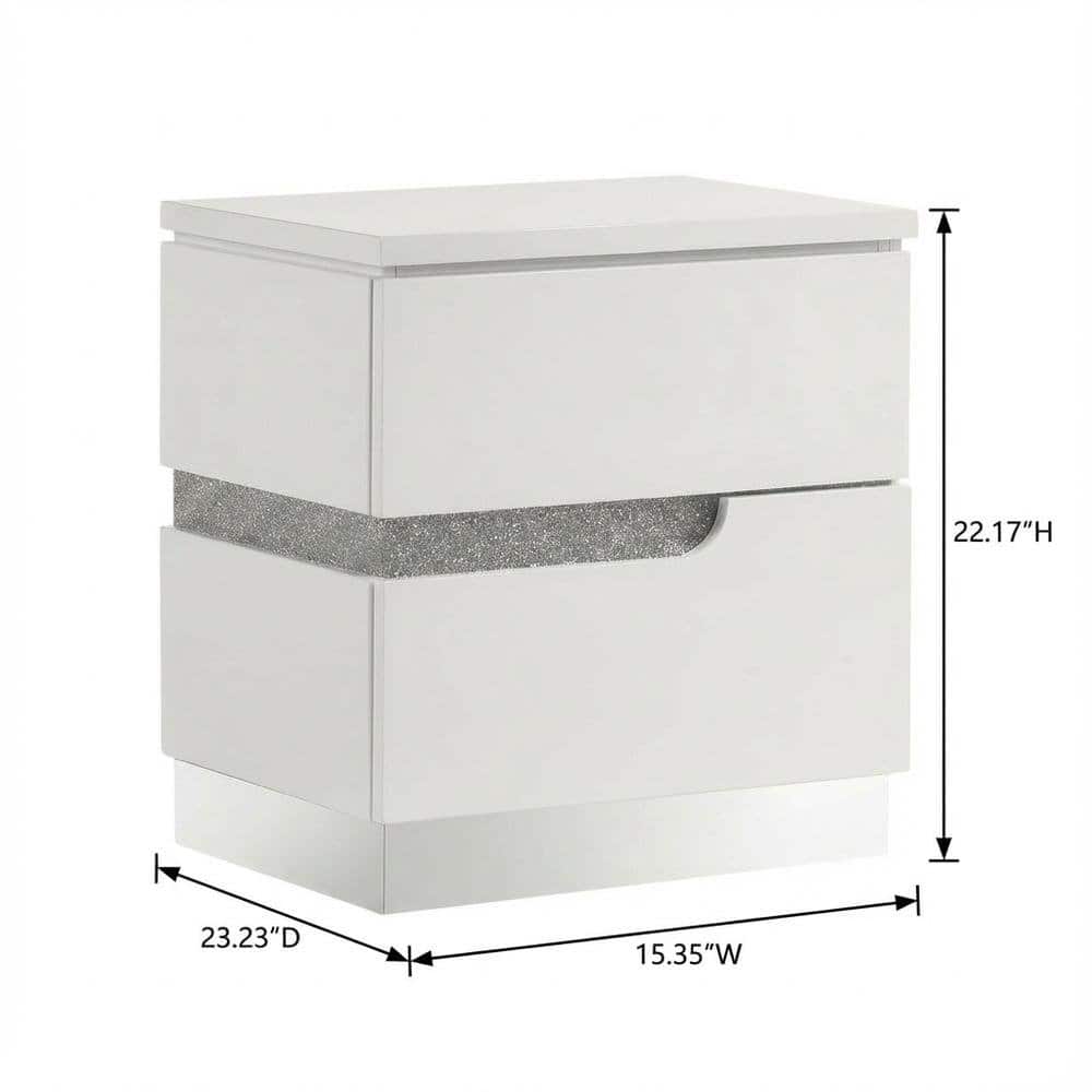 FurniFact - Glam Nightstand with High-Gloss Finish and Ball Ing Drawers - White price history on PriceWatchPro