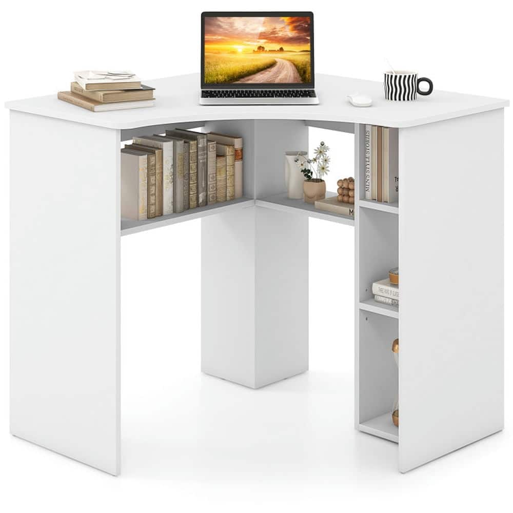 Kadyn - Corner Computer Desk Triangle Home Office Desk with Adjustable Shelf and Arc-Shaped Profile- Home Office Desks - White