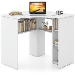 Kadyn - Corner Computer Desk Triangle Home Office Desk with Adjustable Shelf and Arc-Shaped Profile- Home Office Desks - White