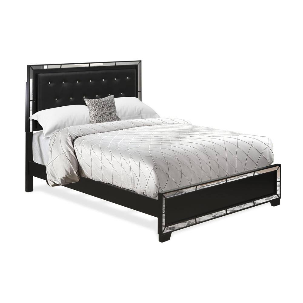 Angle. East West Furniture - NE11-Q00000 Nella Platform Bed Frame with Button Tufted Headboard - Black Leather Headboard and Black Legs - Queen Size - Black.