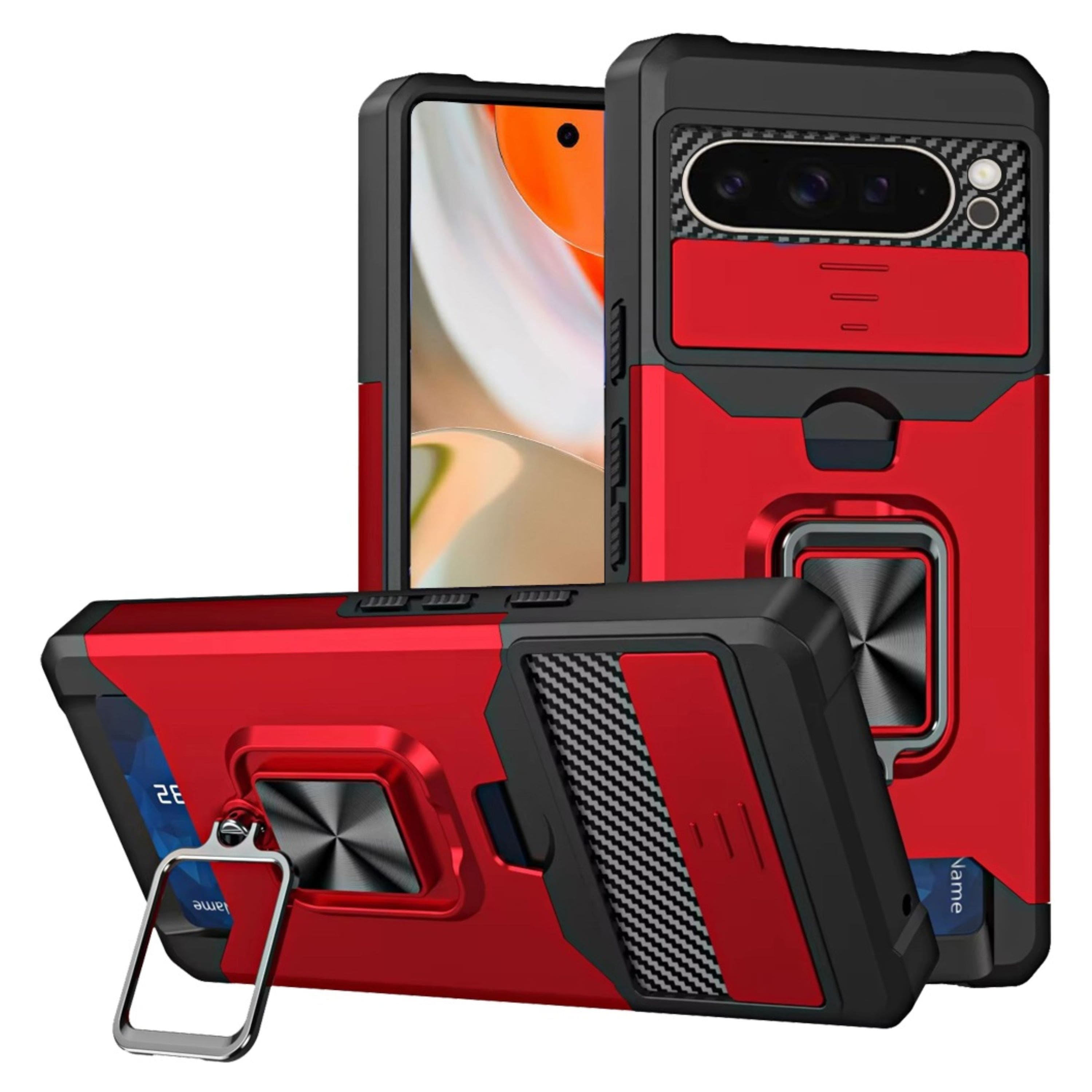 Kitcheniva - Multi-Use Card Holder Lens Cover Phone Case With Tempered Glass For Google Pixel 10 Pro XL - Red price history on PriceWatchPro