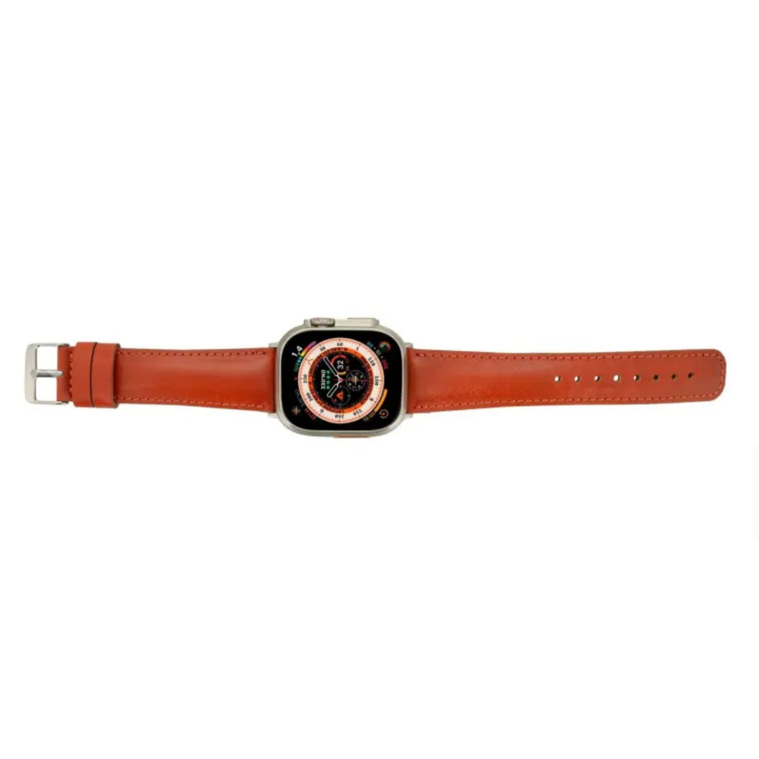 Back. Kitcheniva - Leather Watch Band Compatible With Apple Watch Ultra Series 8 7 And SE 38mm to 41mm Orange - Orange.