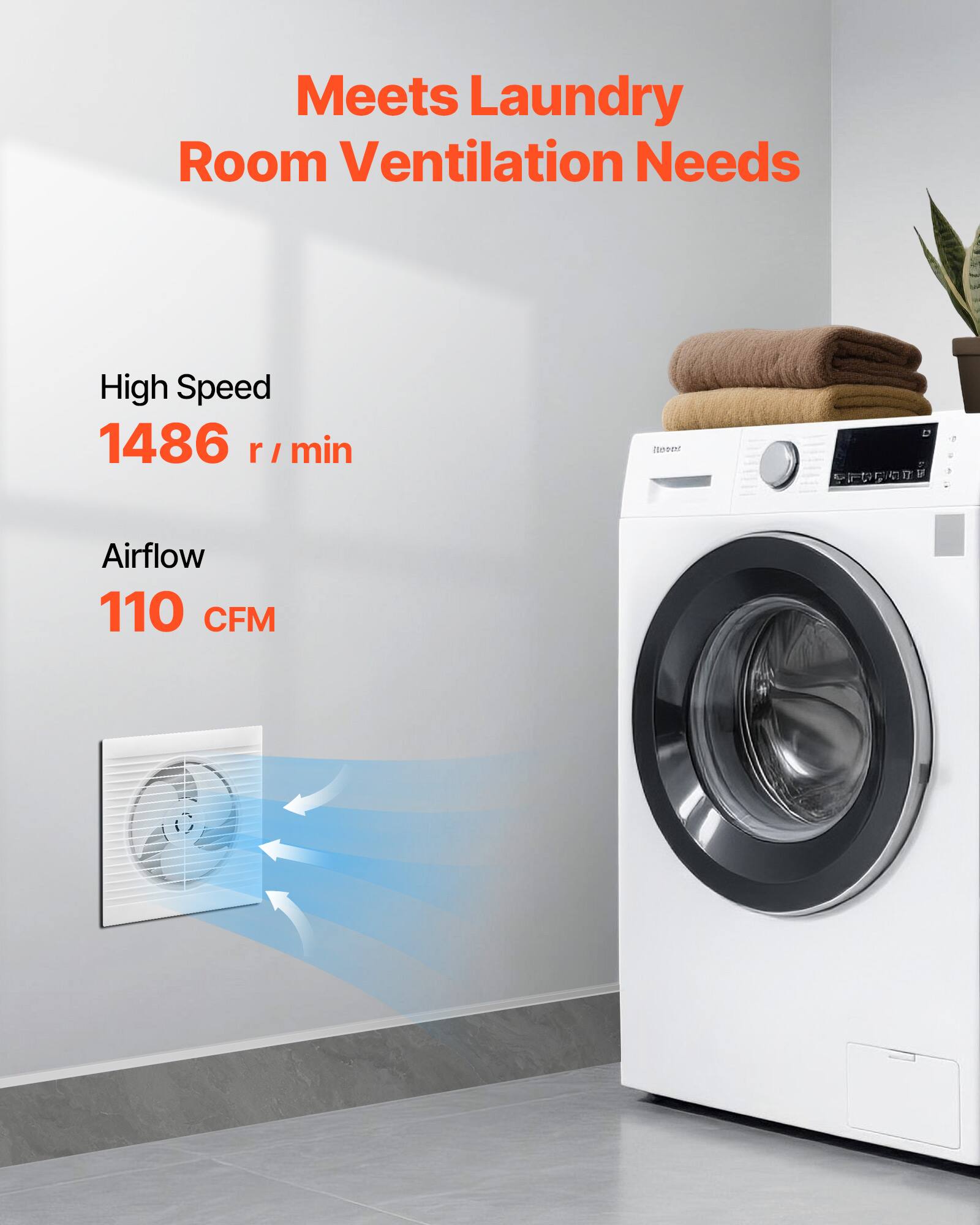 Meets Laundry Room Ventilation Needs

High Speed  
1486 r/min

Airflow  
110 CFM