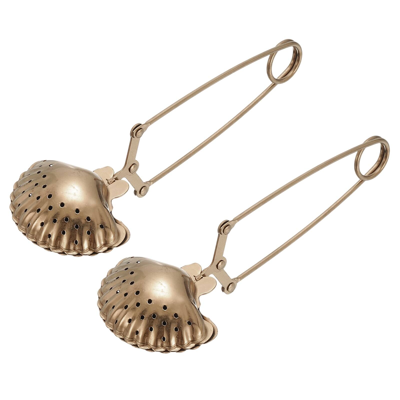 Front. Unique Bargains - Tea Infuser Stainless Steel Loose Leaf Filter, Long Handle Strainer for Cup/Teapot, Shell Shape, 2pcs - Rose Gold.