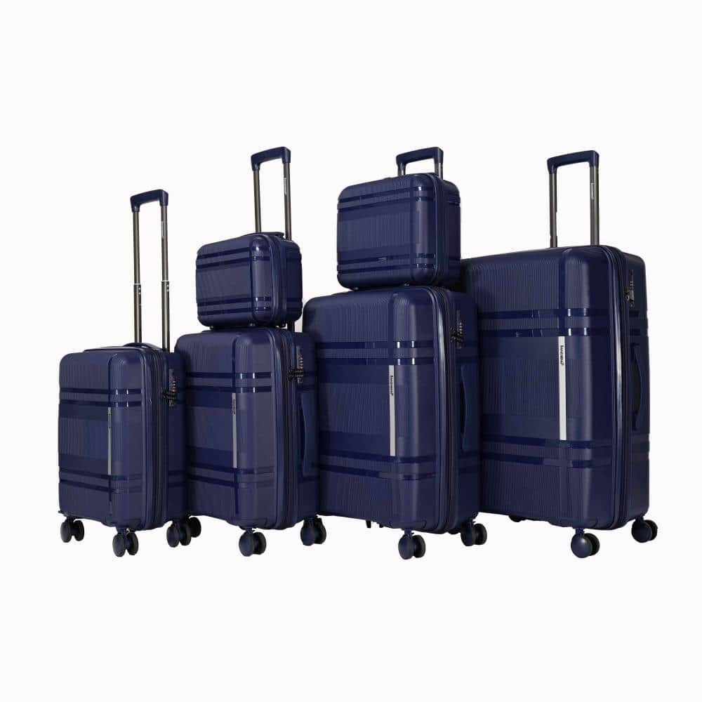 BreeBe - 6-Piece Luggage Set Expandable Hard Shell Lightweight Suitcases with Spinner Wheels and Password Lock for Travel - Blue