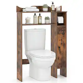 Costway - Over The Toilet Storage Cabinet with Toilet Paper Holder and Removable Shelves - Rustic Brown