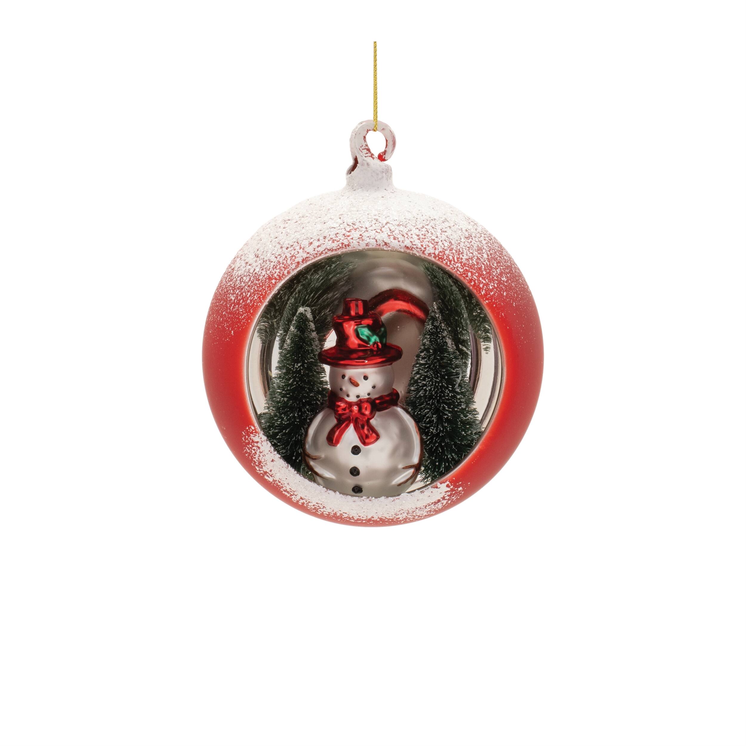 Back. BreeBe - Mercury Glass Ornament with Pine Trees (Set of 6) - Red, White, Green.