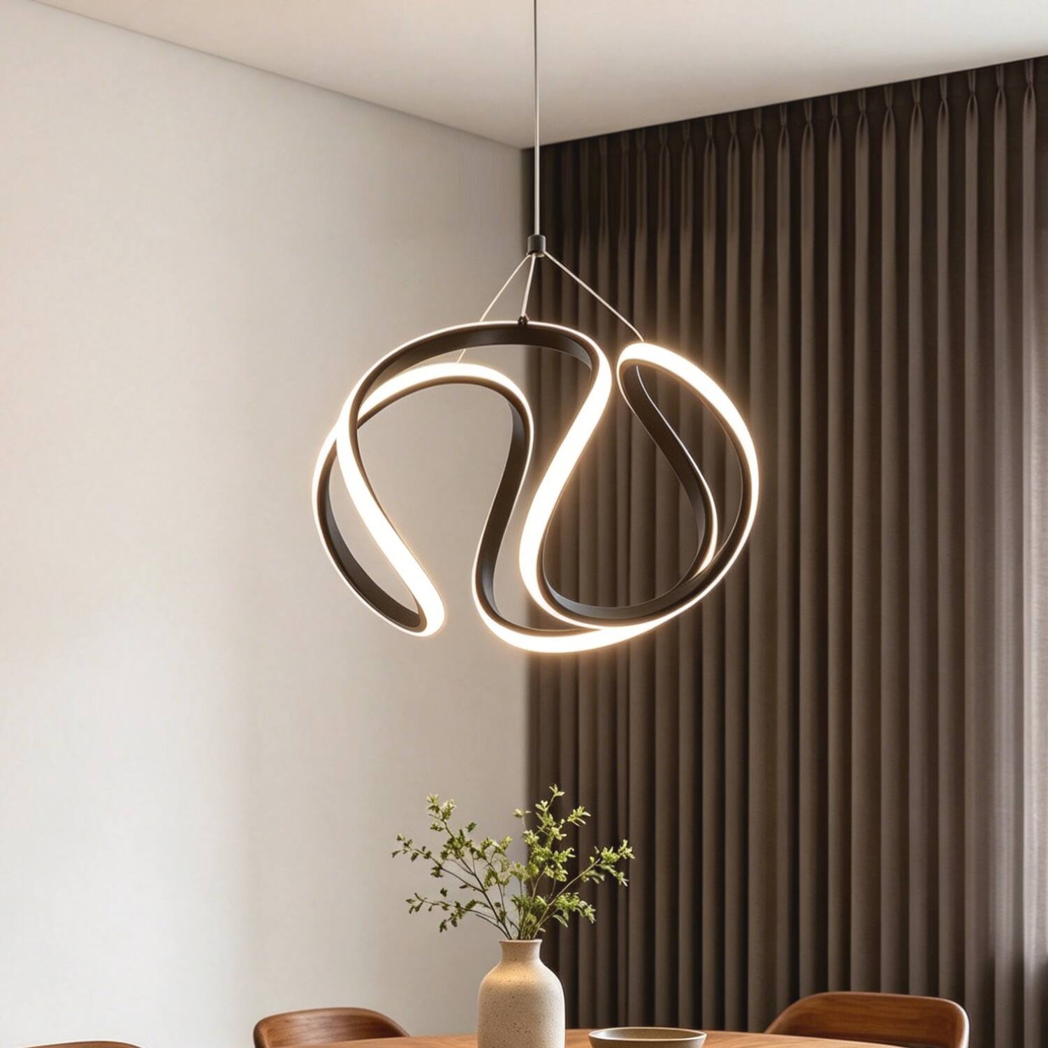 Back. Umeiluce - 15.7 In Modern LED Pendant Light 3000K Dimming - Matte Black.