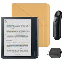 Kobo - Libra Colour (Black) eReader with Black Remote & AC Bundle - 2024 - Butter Yellow SleepCover