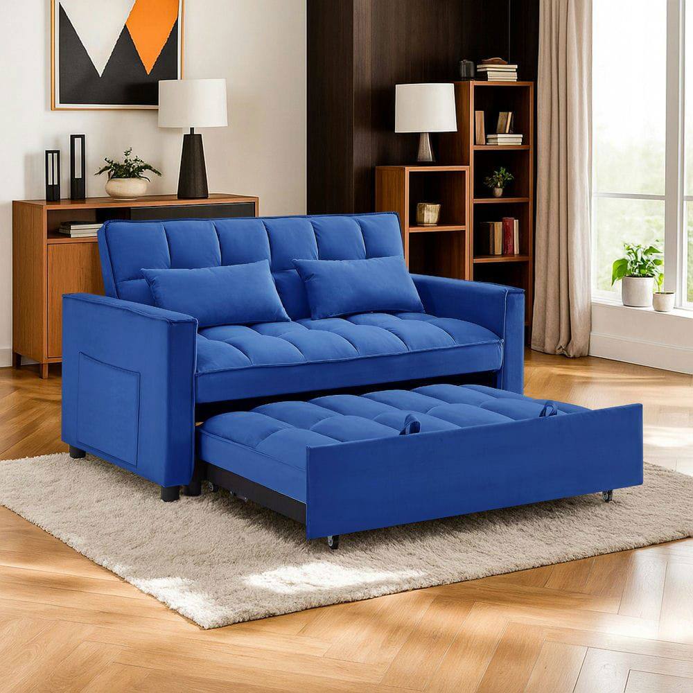 Alt View 2. Resenkos - 54 Inch Adjustable Sofa Bed with Adjustable Backrest, Dual Armrests and Side Storage Pocket for Living Room - Dark Blue.