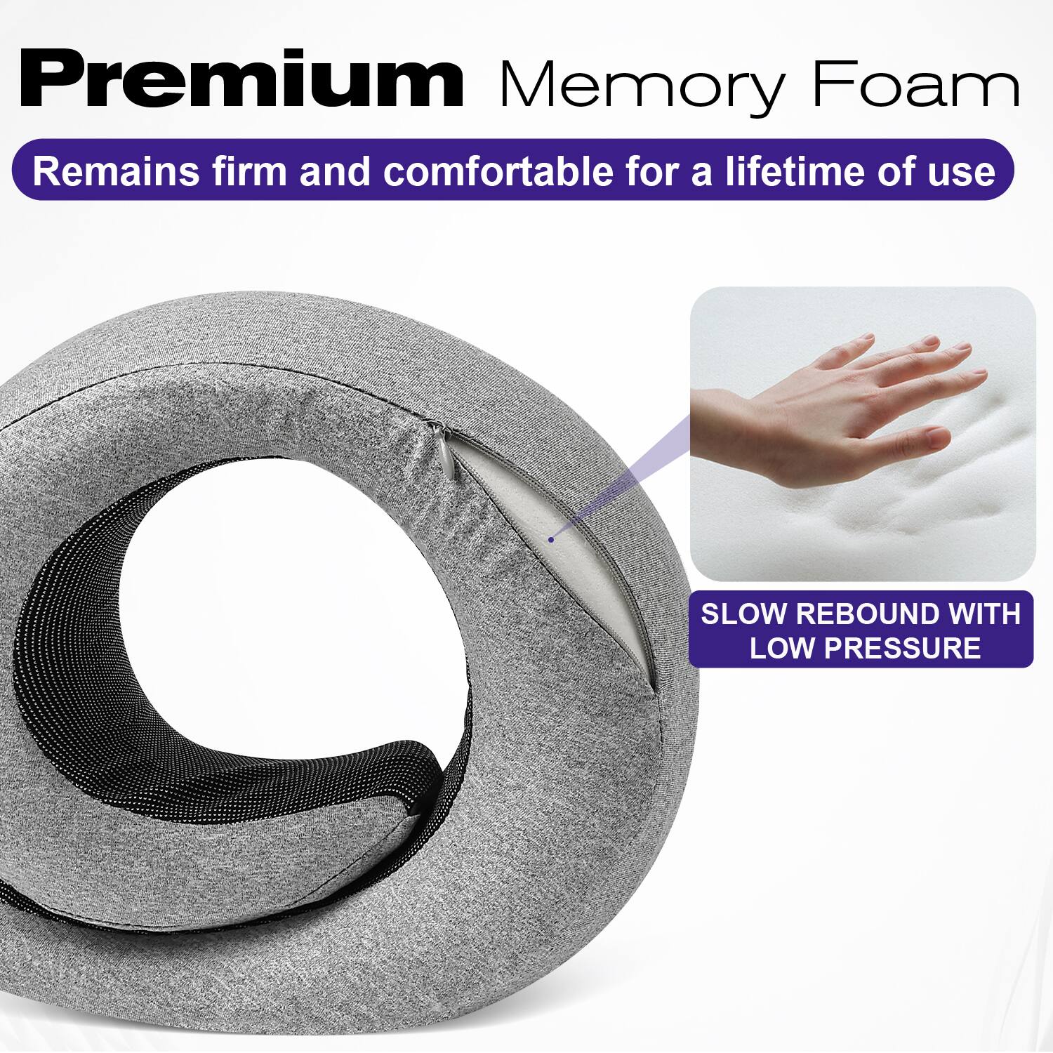 Premium Memory Foam  
Remains firm and comfortable for a lifetime of use  

SLOW REBOUND WITH LOW PRESSURE
