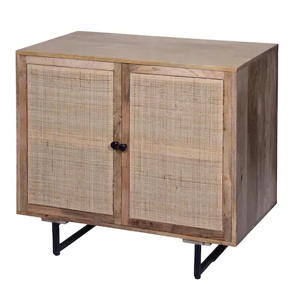 Front. Manhattan Lane - 35 Inch Handcrafted Accent Cabinet with 2 Mesh Rattan Doors - Brown, Black.