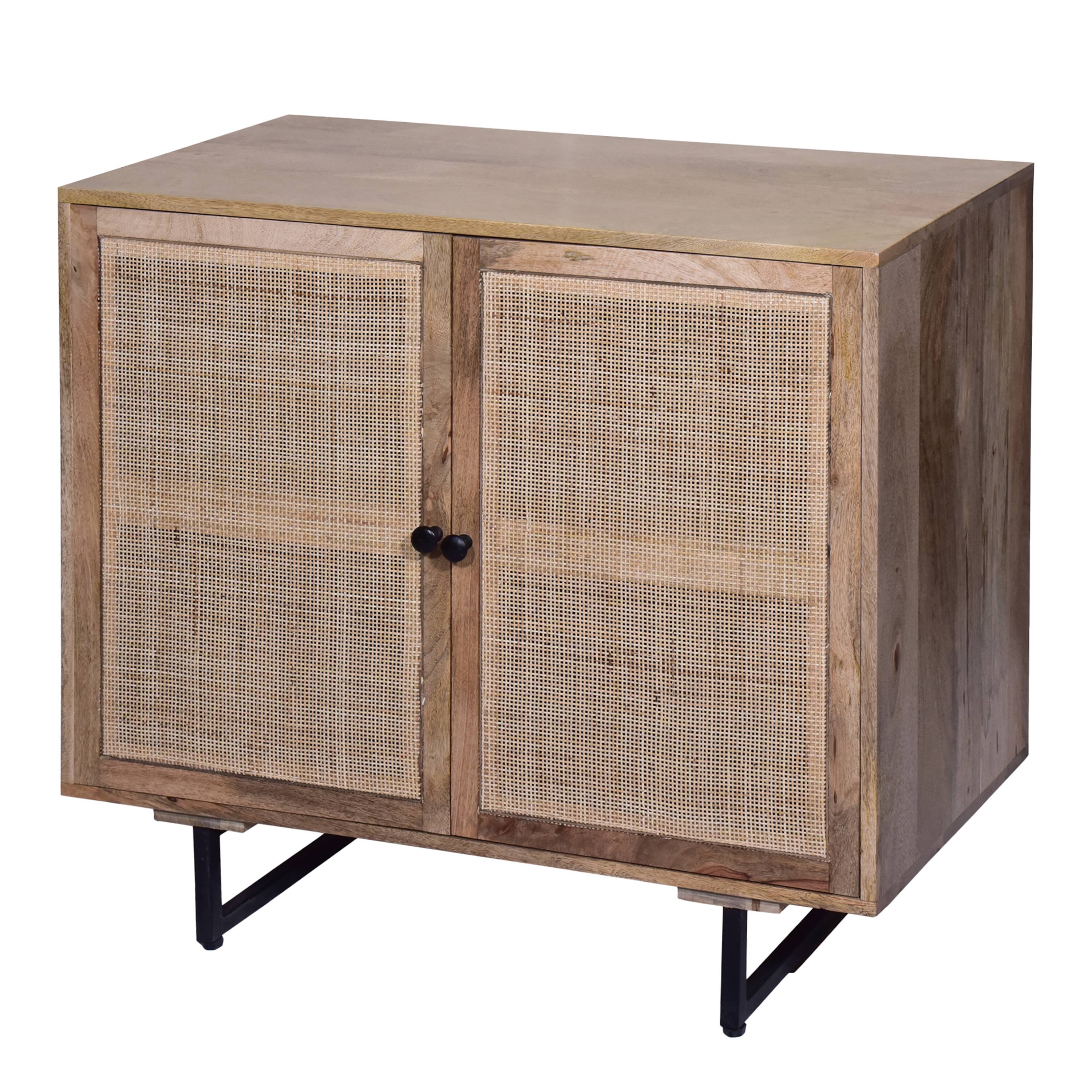 Front. Manhattan Lane - 35 Inch Handcrafted Accent Cabinet with 2 Mesh Rattan Doors - Brown, Black.