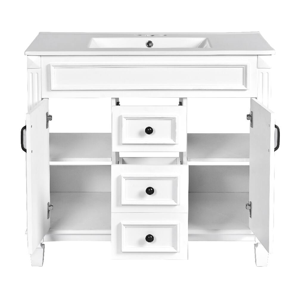 Alt View 9. Loheer - Loheer 36 Inch Bathroom Vanity with Sink, Modern Storage Cabinet with 2 Soft Closing Doors, White - White.