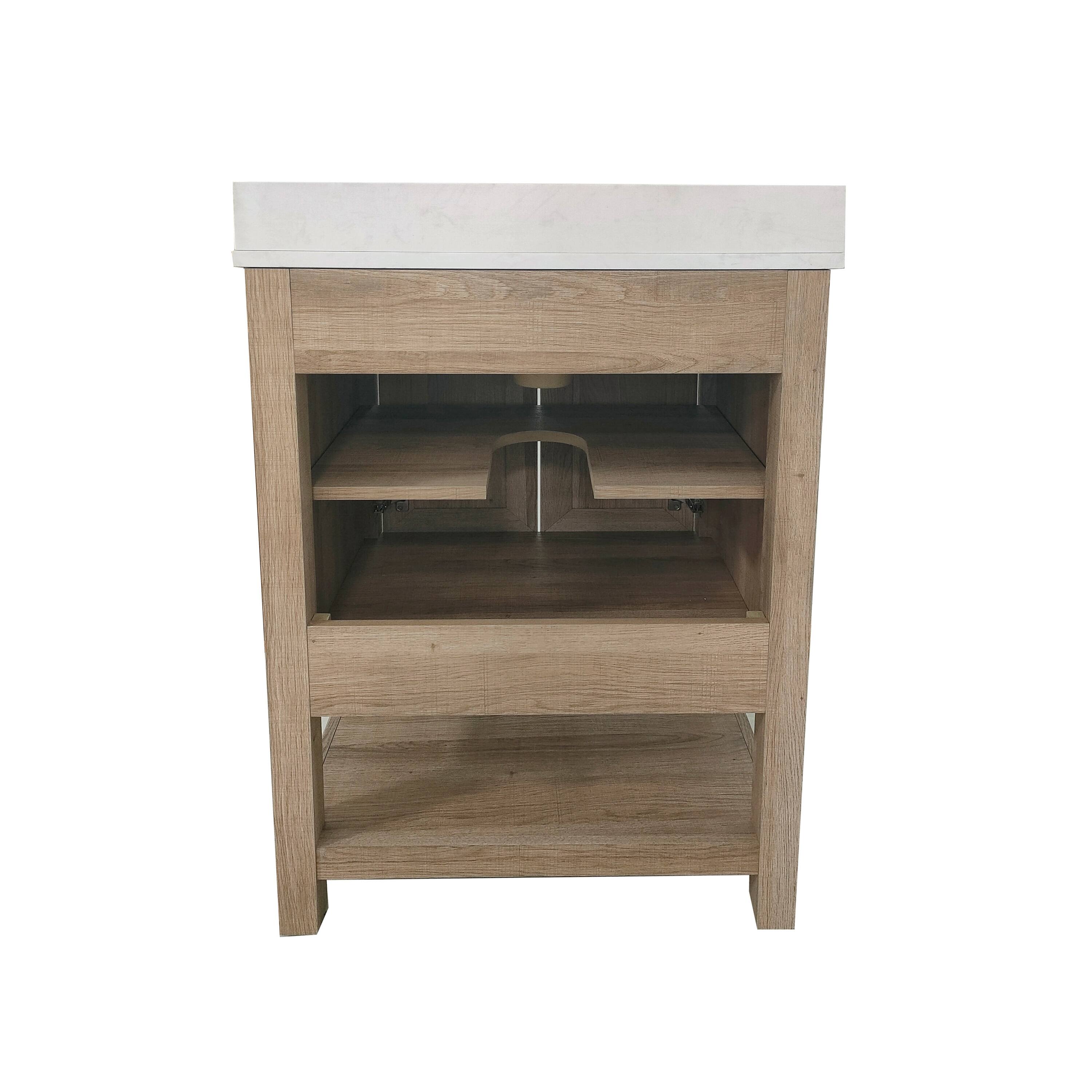 Alt View 7. Emma + Oliver - Vesta Bathroom Vanity, Single Sink Cabinet with 2 Soft Close Doors and Open Shelf, Carrara Marble Finish Countertop - Brown.