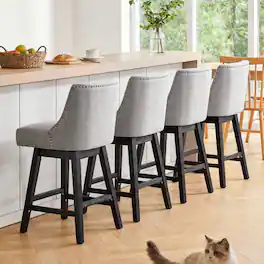 Dyonery - modern style kitchen countertop bar chair, 36-inch high bar, linen fabric, rotatable, Four-piece,Grey - Gray