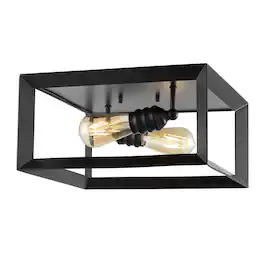 Jonathan Y - Marfa Square 13" 2-Light Iron Modern Farmhouse LED Flush Mount, Oil Rubbed Bronze - Oil-Rubbed Bronze