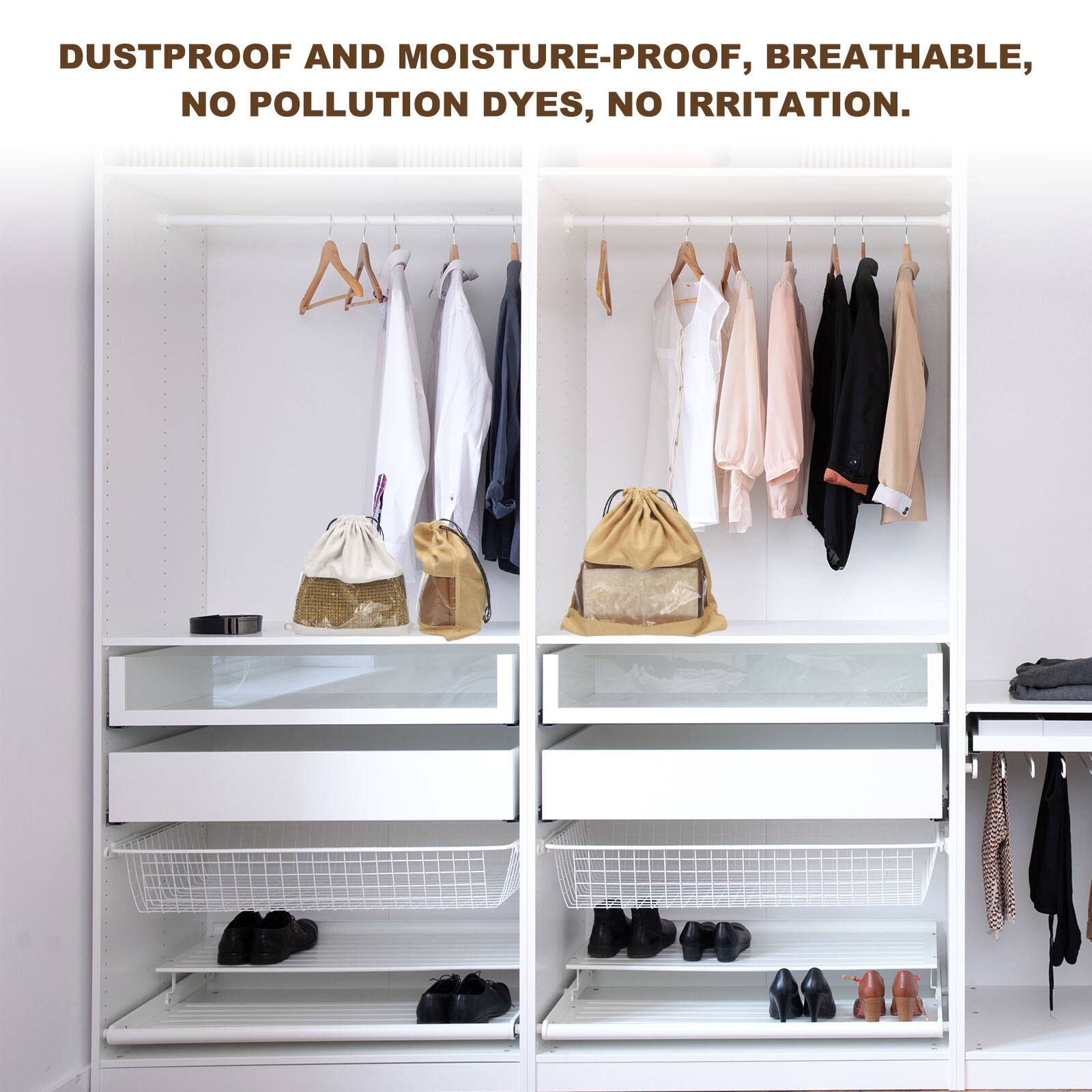 DUSTPROOF AND MOISTURE-PROOF, BREATHABLE, NO POLLUTION DYES, NO IRRITATION.