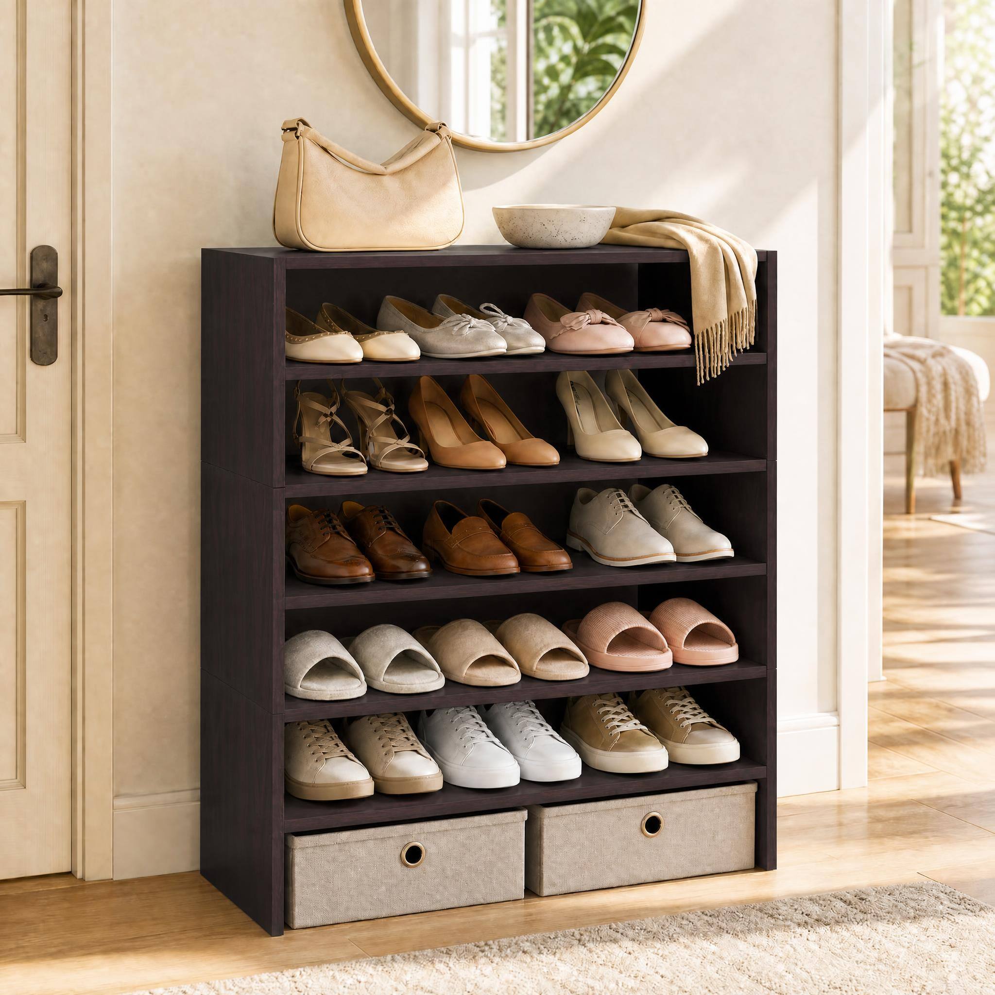 Alt View 3. Costway - Costway 3 PCS Stackable Shoe Rack 31-Inch Horizontal Organizer 2-tier Storage Shelf - Brown.