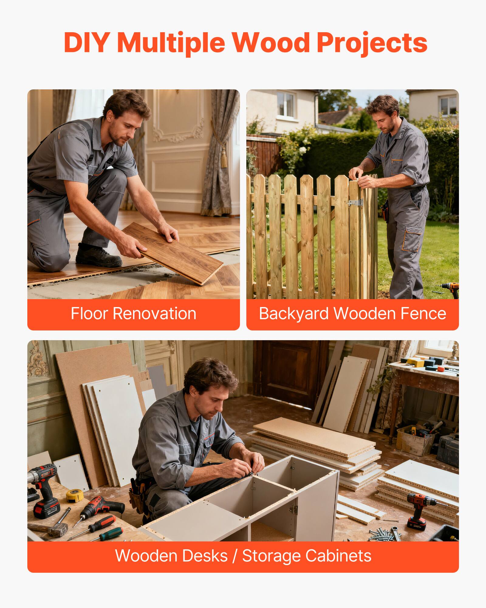 DIY Multiple Wood Projects

- Floor Renovation
- Backyard Wooden Fence
- Wooden Desks / Storage Cabinets