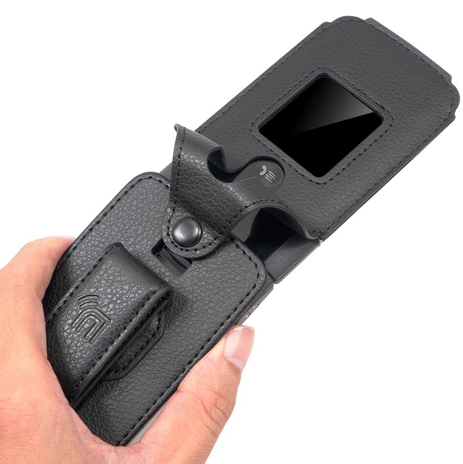 Alt View 3. Nakedcellphone - Case for TCL Flip 4 Phone - Vegan Leather with Belt Clip - Black.