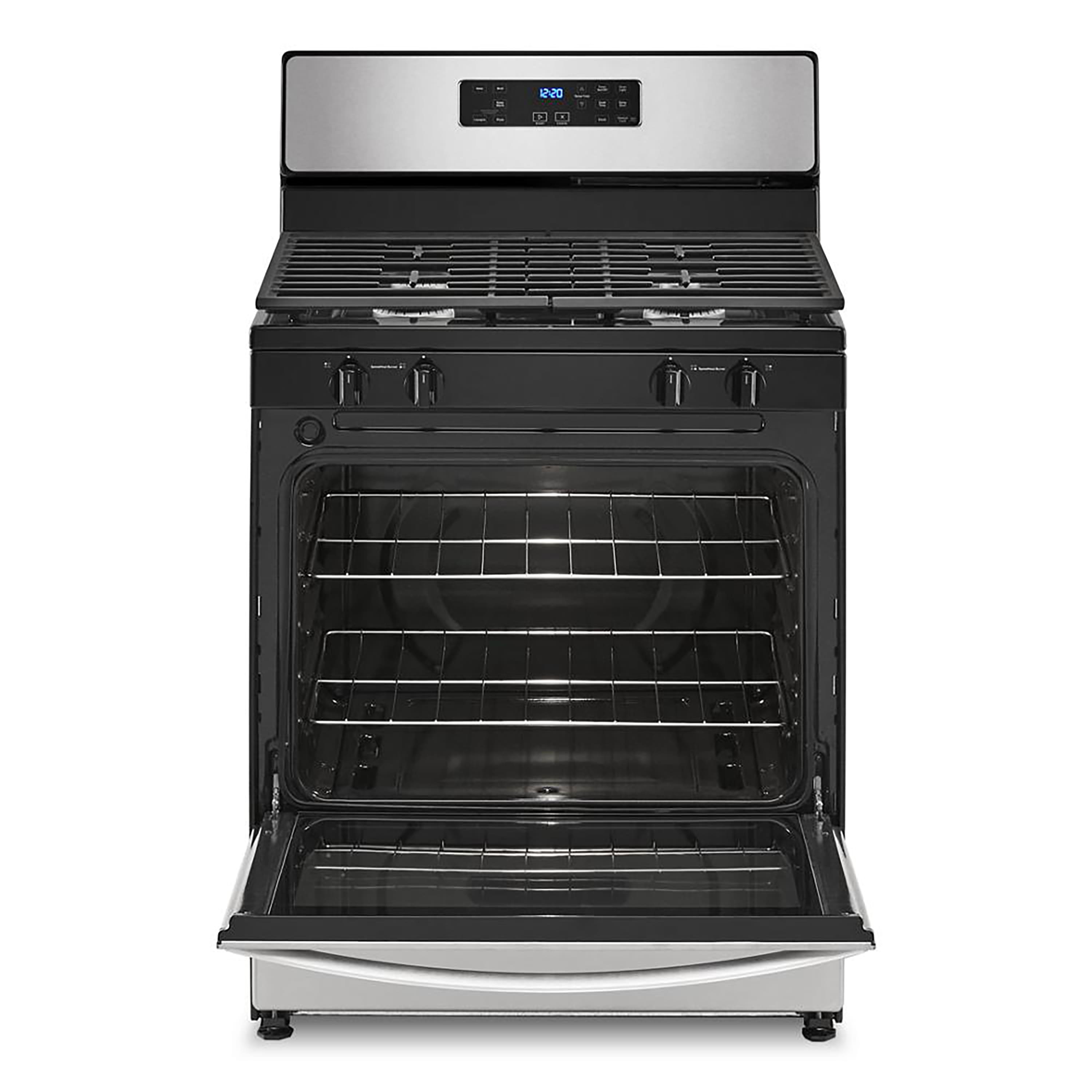 Left. Whirlpool - 5.1 Cu. Ft. Freestanding Gas Range with Broiler Drawer - Stainless Steel.