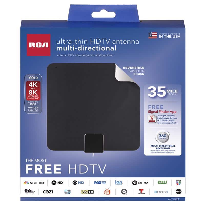 RCA - Indoor HDTV/UHF/VHF Flat Antenna 1 pk - Black