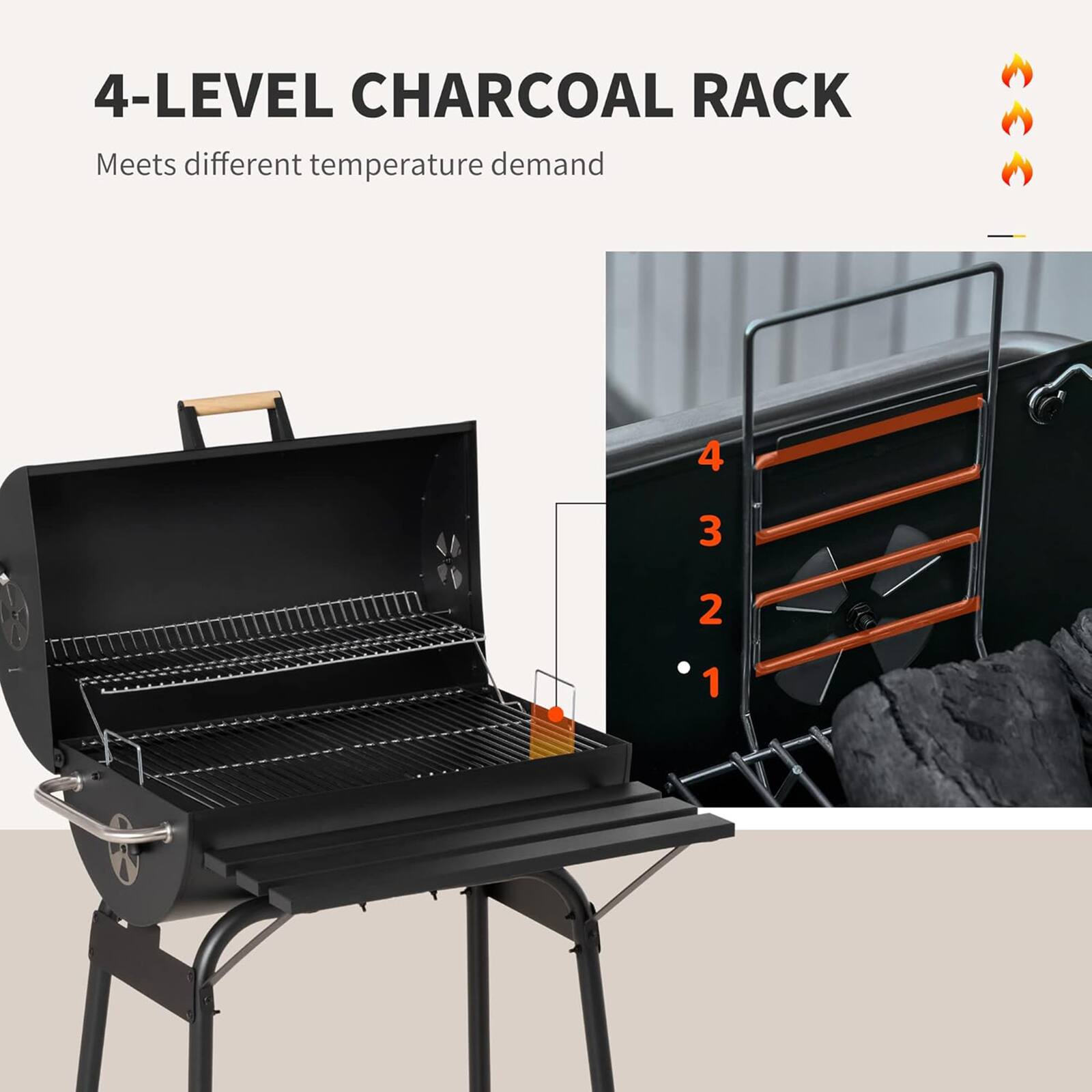 4-LEVEL CHARCOAL RACK  
Meets different temperature demand