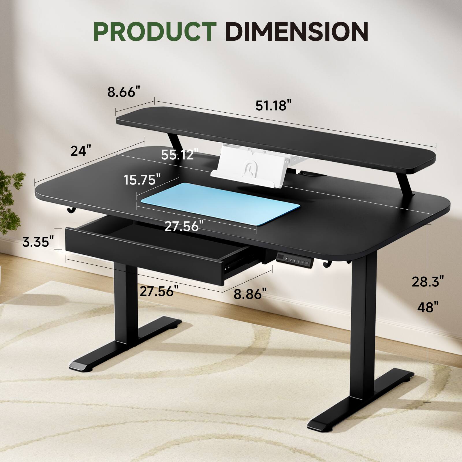 PRODUCT DIMENSION

- 51.18"
- 24"
- 55.12"
- 15.75"
- 27.56"
- 3.35"
- 27.56"
- 8.86"
- 28.3"
- 48"